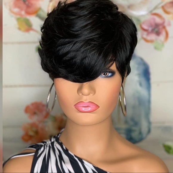 COPY - Short cut human hair wavy wig natural black color glueless wig Brazilian… - Picture 1 of 4